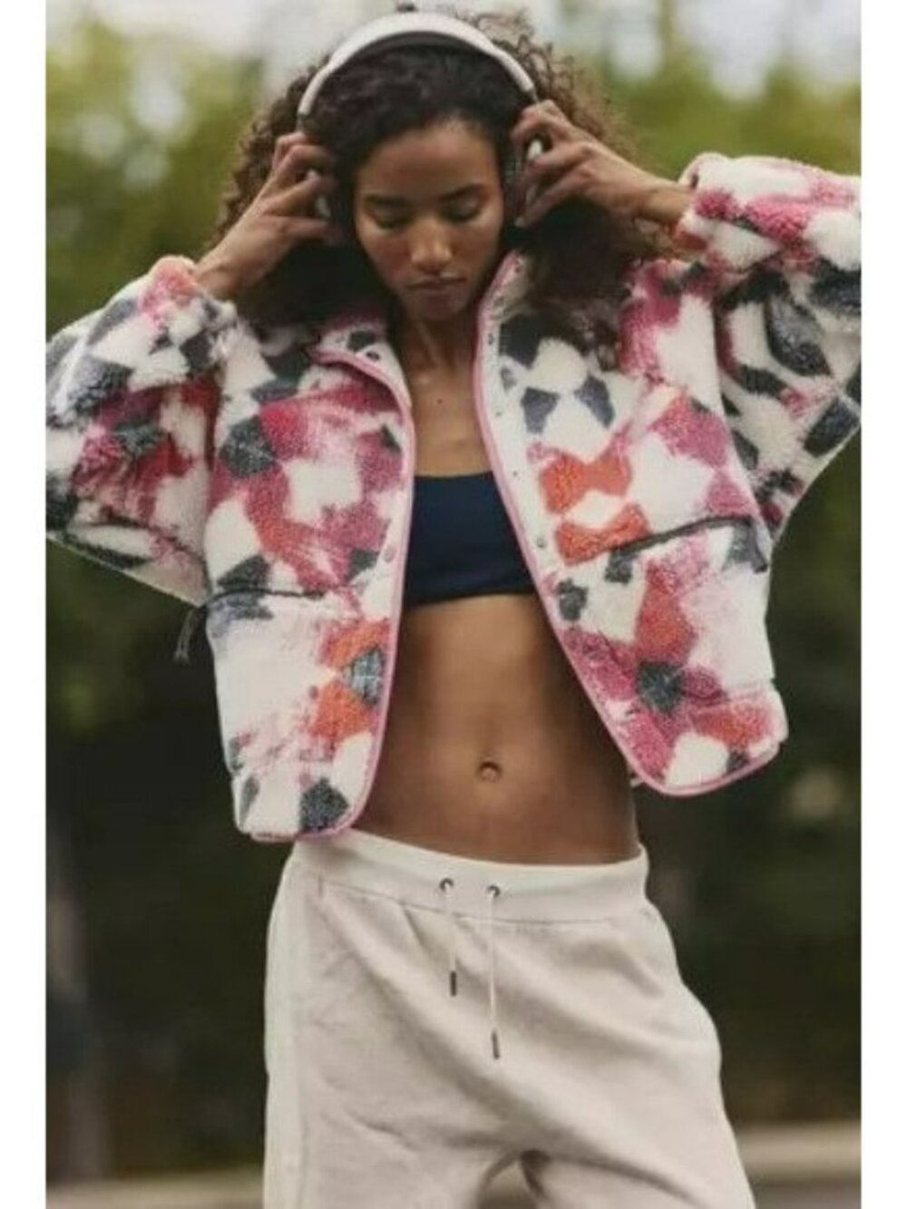 Free People Pink Red Orange Floral Teddy Jacket